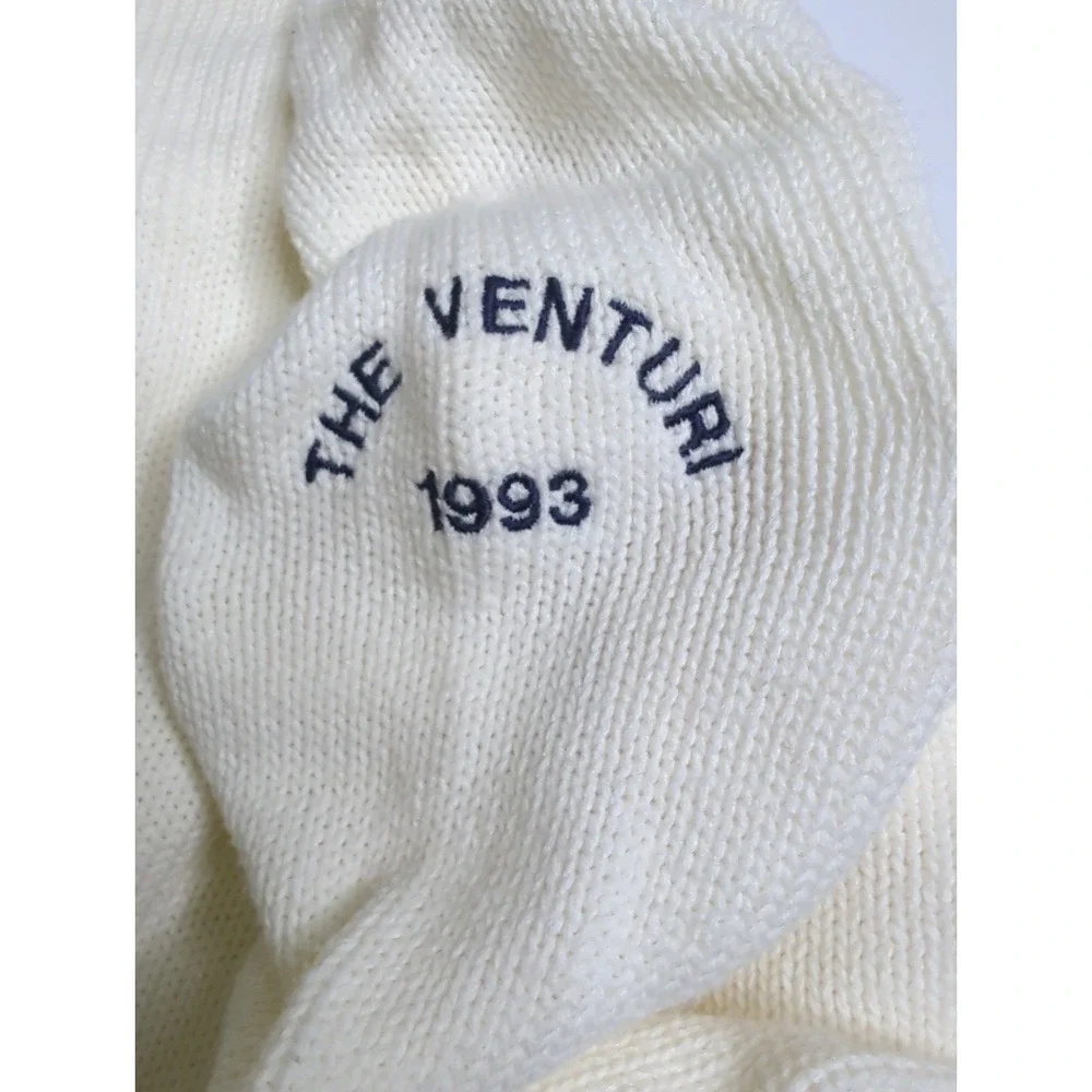 Vtg Polo Ralph Lauren Cable Knit Sweater White L Plaid Crest The Venturi 1993